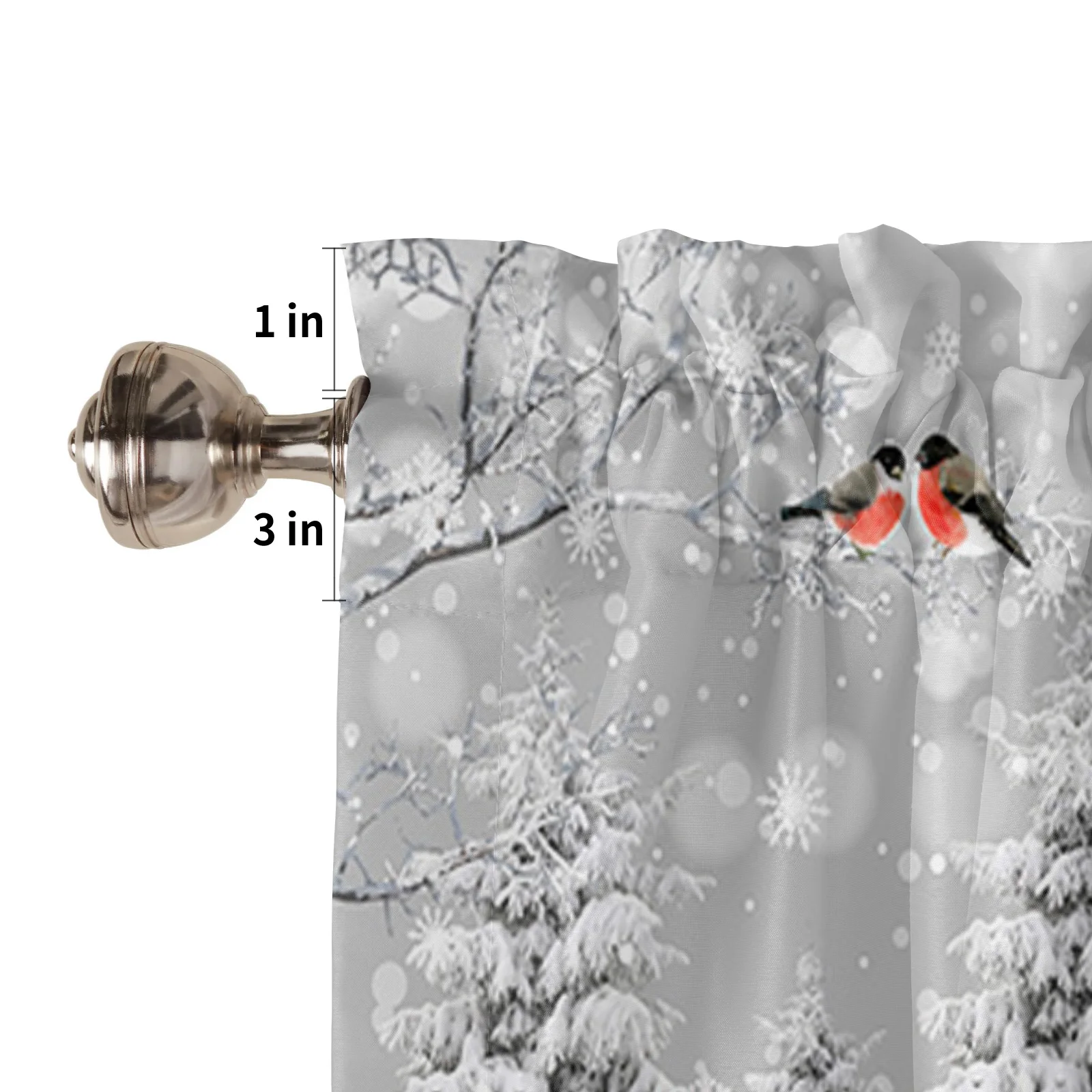 Рождественская снежная сцена снежинки гном серые короткие шторы кухня кафе