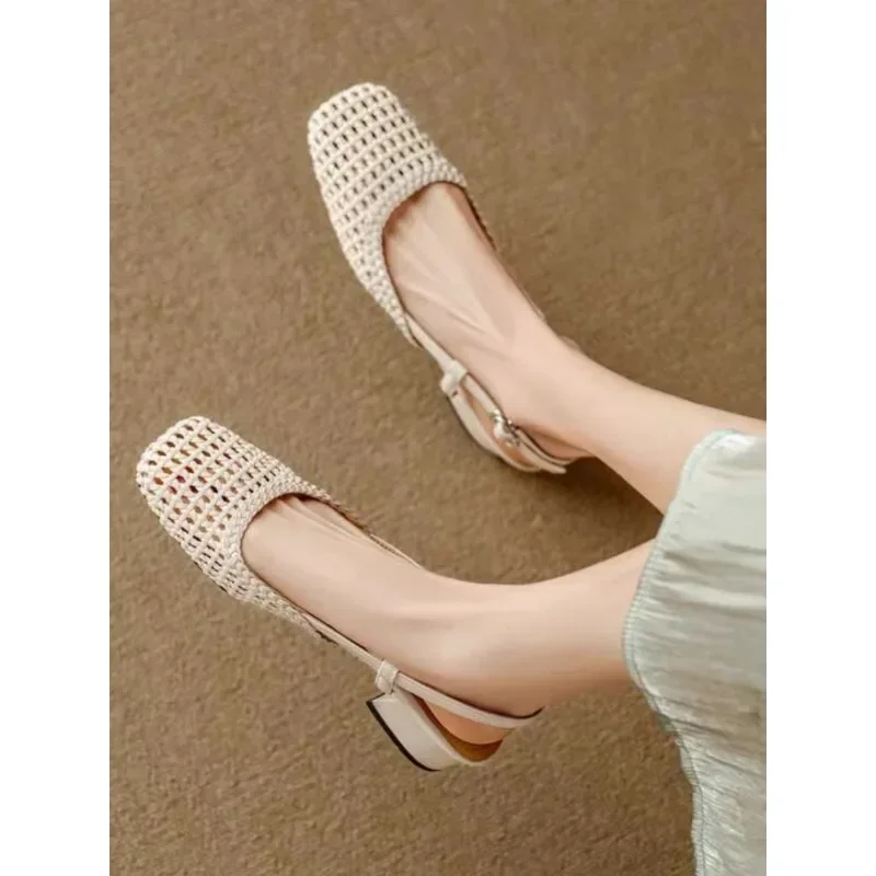 Сандалии женские с открытым носком босоножки на устойчивом каблуке без застежки