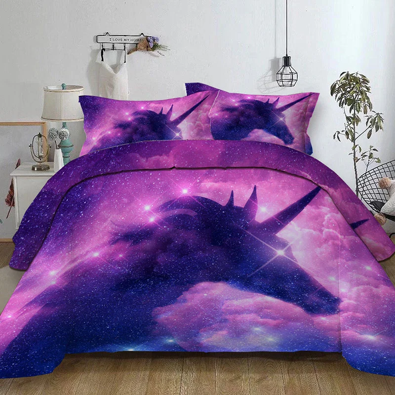 

Starry sky unicorn Duvet Cover Present Bedclothes 3d Purple Bedding Sets for Full Queen 2/3pcs Bed Quilt cover pillowcase