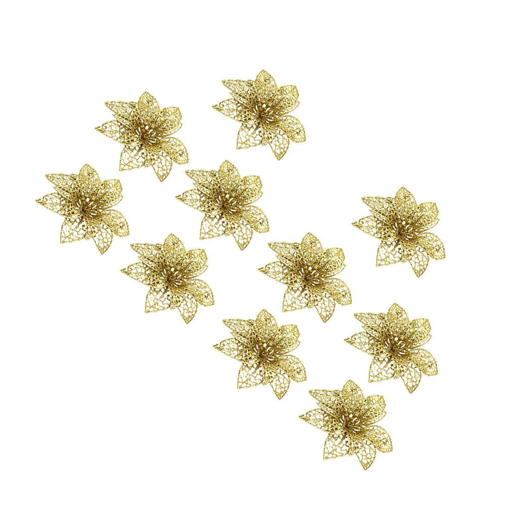 

10 PCS De Para Xmas Poinsettia Flash Holiday Tree Topper Glitter Poinsettia Garland Flower Decor Home decor