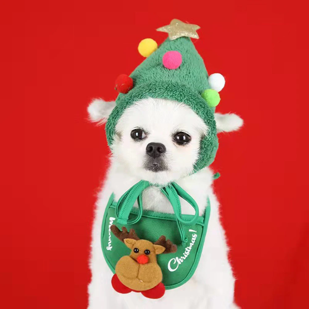 

Pet Christmas Hat Saliva Towel Multicolored Balls Hat Dog Clothes Puppy Bib Dog Christmas Dress Up Supplies Dog Christmas Headge