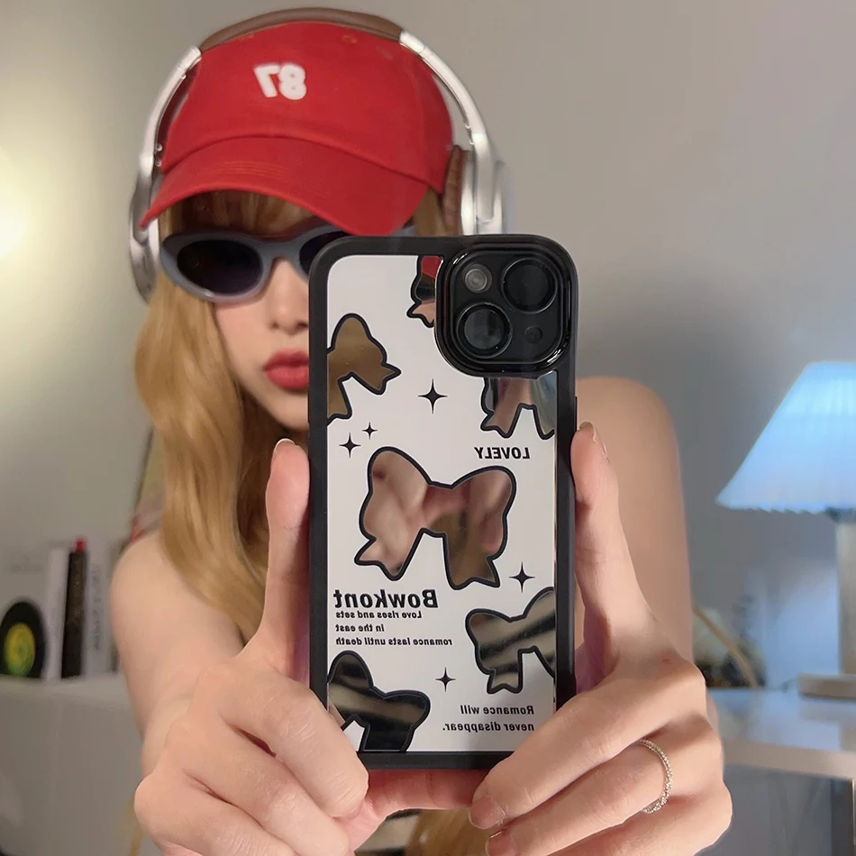 

Чехол для iPhone 14 Pro Max, металлический зеркальный чехол с пятью бантами для iPhone 13 12 11 Pro Max 14 Plus X XR XS MAX, противоударный мягкий чехол