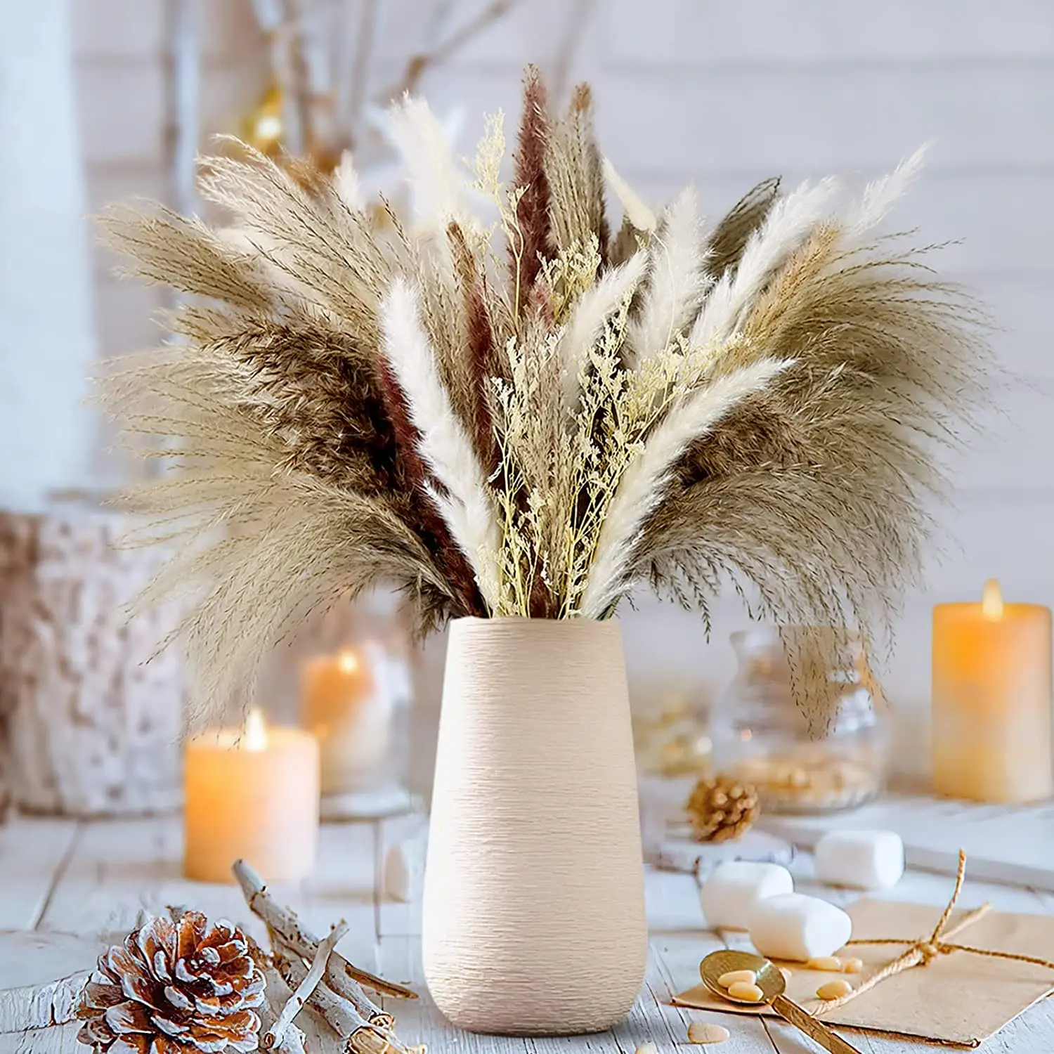 

Natural Dried Flowers Bouquet Arrangement Dry Pampas Grass Bunch Rabbit Tail Dried Reed for Wedding Decoration Home Decor Plants