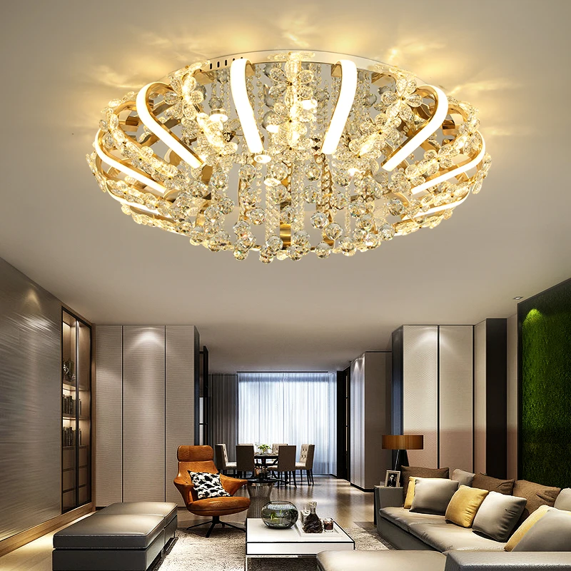 

Light luxury post modern simple crystal led ceiling lamp circular living room bedroom luxury ceiling lamp creative lighting