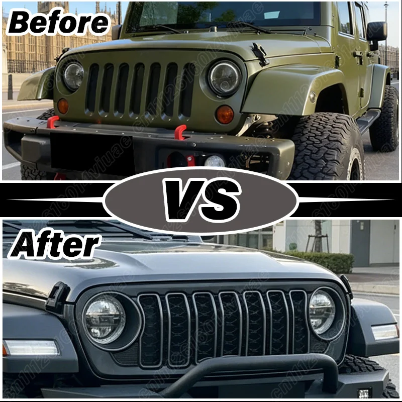 Фото Для Jeep Wrangler JL Gladiator JT JL1300 2018-2024: Передний бампер, воздухозаборник, решетка радиатора, комплект обвеса кузова №2