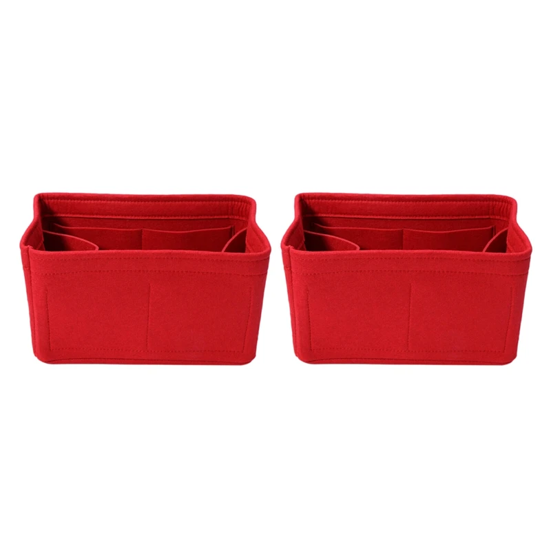 

2X Home Storage Bag Felt Insert Bag Makeup Organizer Inner Purse Portable Cosmetic Bags Storage Red Storage M
