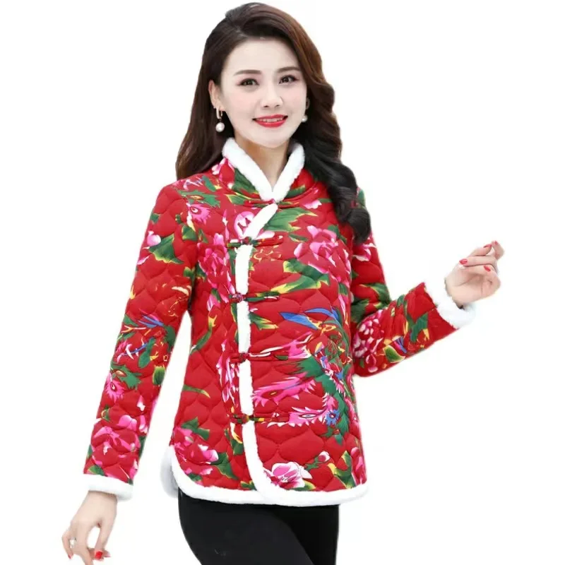 Ladies Big Floral Jacket Warm Camel Wool Mother Short Cotton Jacket Fashion Thickened Retro Skirt Net Red Little Floral Jacket