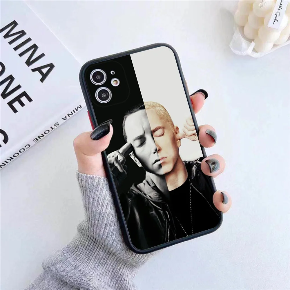 Для iphone 16ProMax 15 Pro 14 13 12 Mini 11 7 8 16 Plus XS Max XR Eminem RAP GOD Frosted Translucent Cover Черные чехлы для