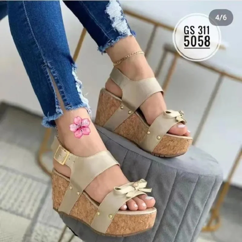 

Женские босоножки на толстой подошве, туфли на платформе и высоком каблуке, с бантом, европейский и американский стиль, 41-43, лето 2023