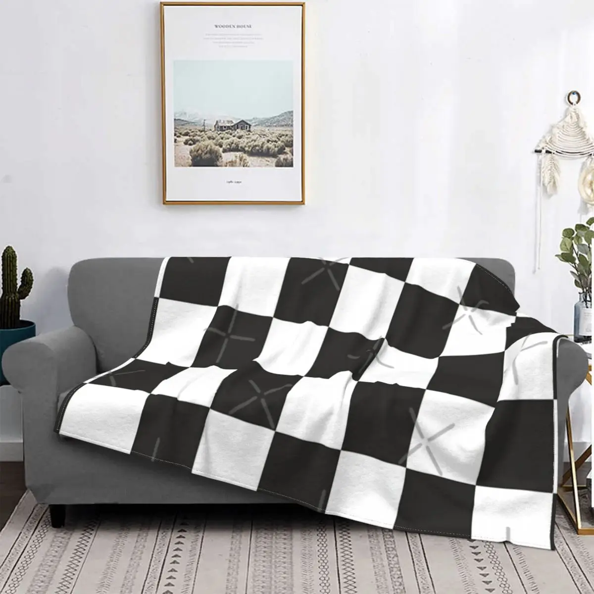 

Manta de cuadros en blanco y negro, colcha para cama, sofá a cuadros, manta de muselina para bebé, textil de lujo para el hogar