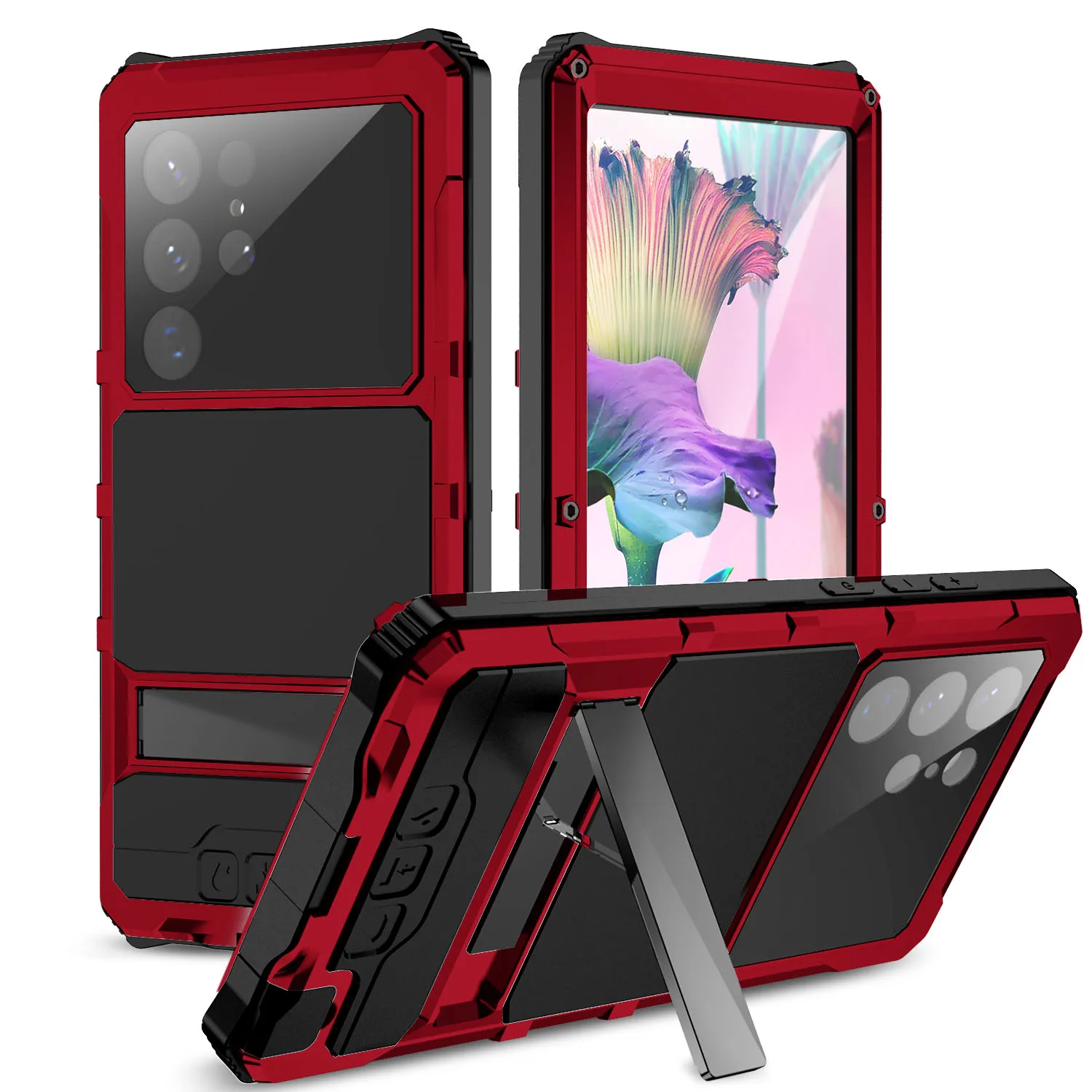 

Heavy Duty Protection Armor Metal Case For Samsung Galaxy S23 Ultra Aluminum Kickstand Frame Shockproof Cover S22 Ultra S23 Plus