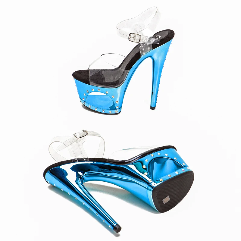 Leecabe  17 cm shiny Rhinstone platform sandals sexy nightclub pole dancing shoes