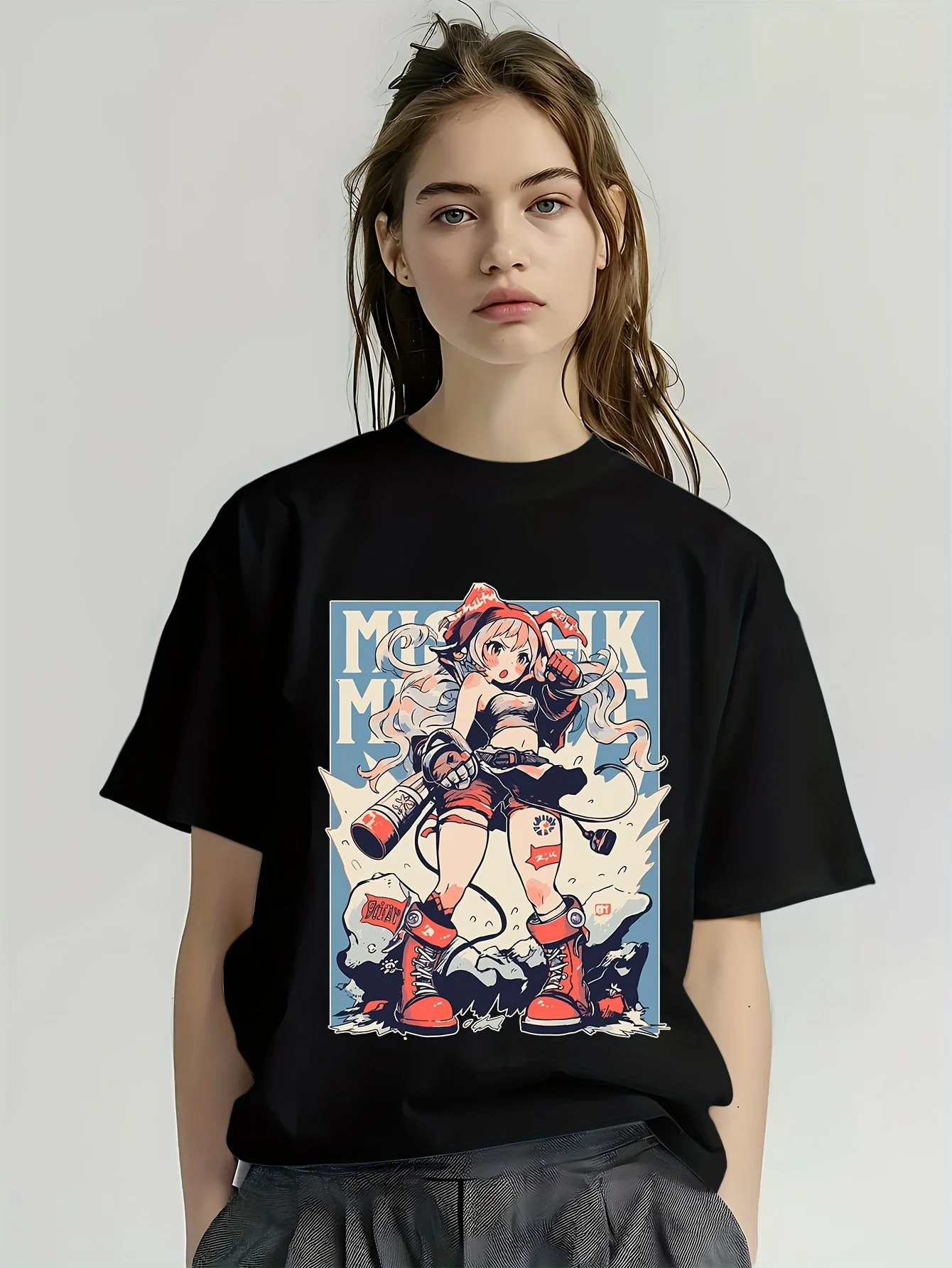 Футболка с мультяшным принтом повседневный топ коротким рукавом и круглым