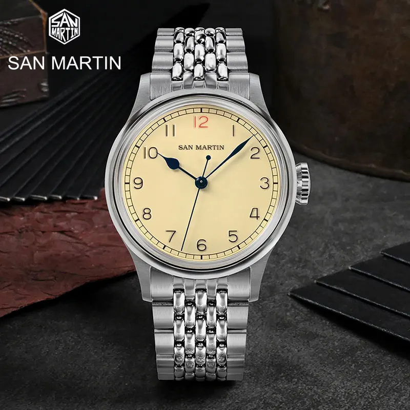 

San Martin 38.5mm Vintage Pilot Diving Watch NH35 Men Automatic Mechanical Wristwatch Retro Sapphire Mirror C3 Luminous 10Bar