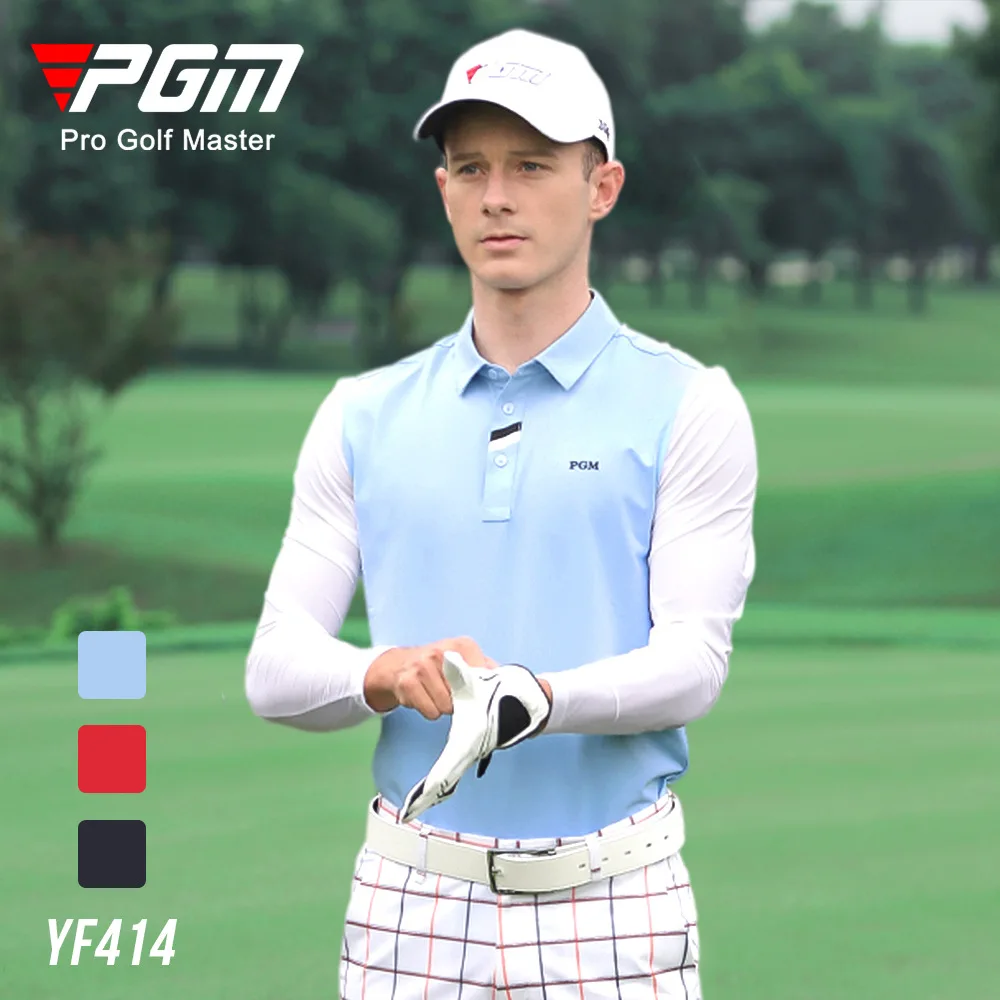 

PGM Spring and Autumn Golf Clothing Men's Button High Collar Long Sleeve Stitching T-shirt Stretch Sports Fabric Men's Top