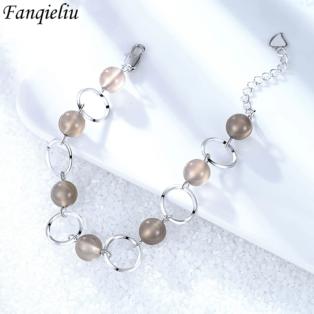 

Fanqieliu S925 Stamp New Woman's Bracelet Luxury Opal Stone Beaded Big O Chain Bangles Jewelry Gift For Girl Trendy FQL20333