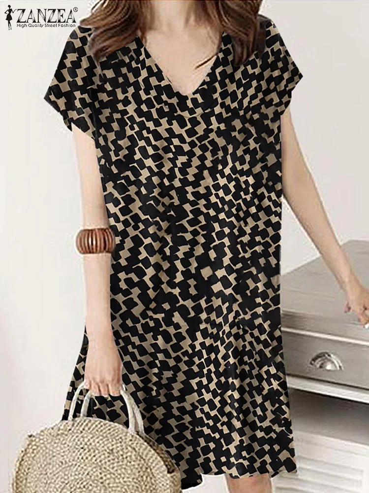 

V-Neck Sleeveless Beach Baggy Sundress 2022 ZANZEA Women Summer Printed Short Dresses Bohemian Holiday Elegant Casual Dresses