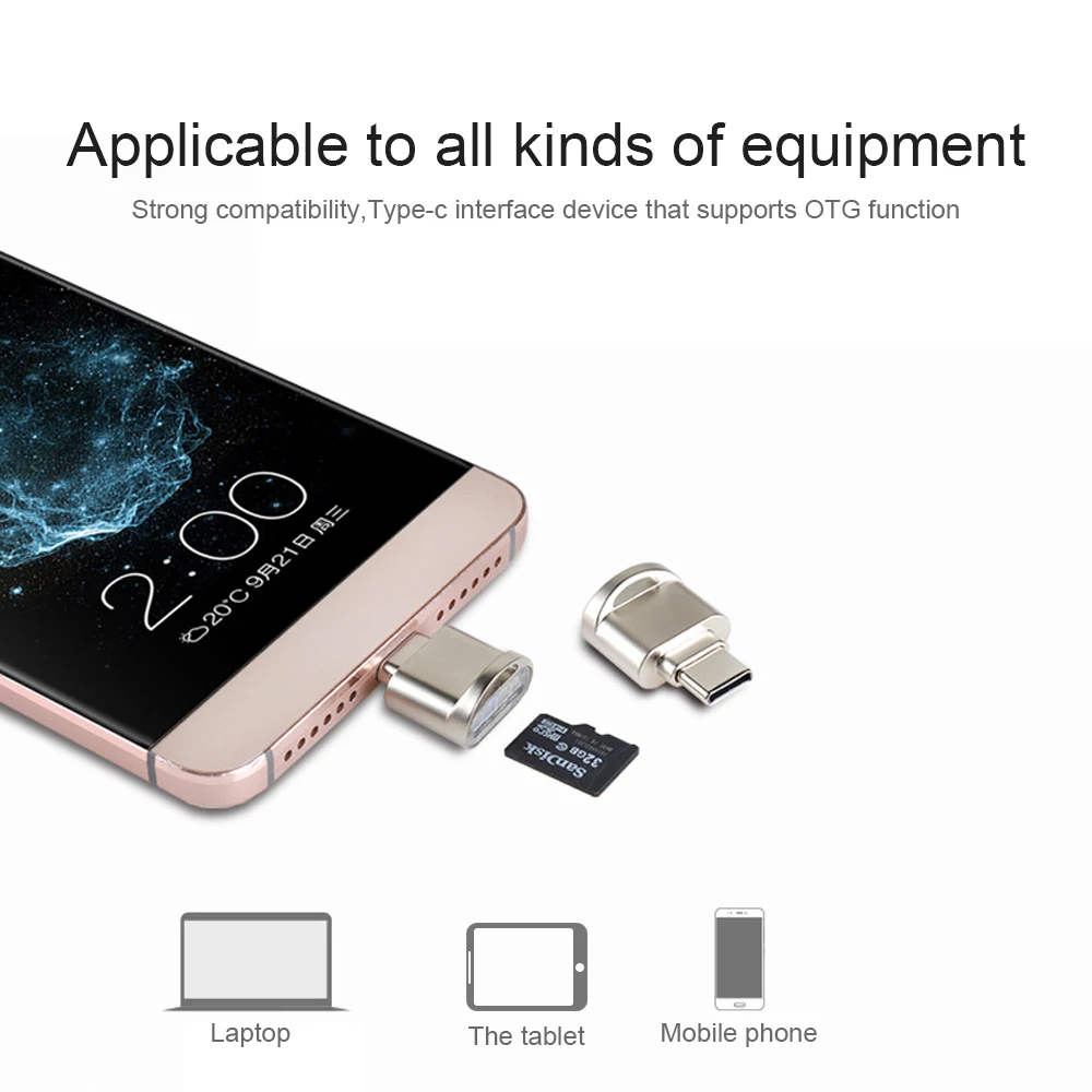 

Кардридер портативный из алюминиевого сплава, USB Type C Micro SD TF