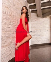 romantic a line red chiffon simple evening party dress floor length one shoulder high hilt formal prom gowns plus size 2022