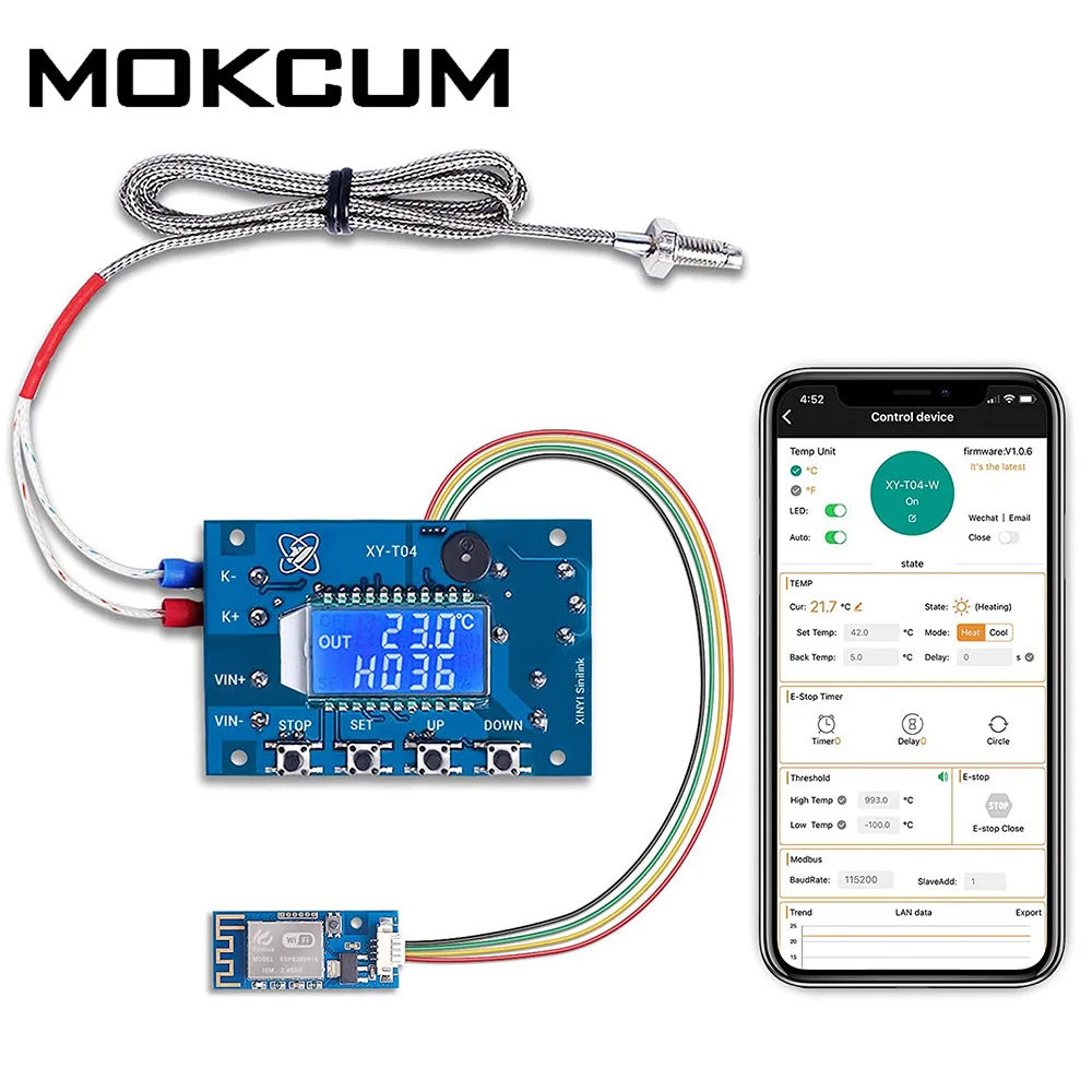 Пульт дистанционного управления температурой Wi-Fi, цифровой ЖК-модуль термостата K-типа, релейный переключатель, кнопка APP MODBUS 10-99 ℃-999 ℃ DC 6-30V