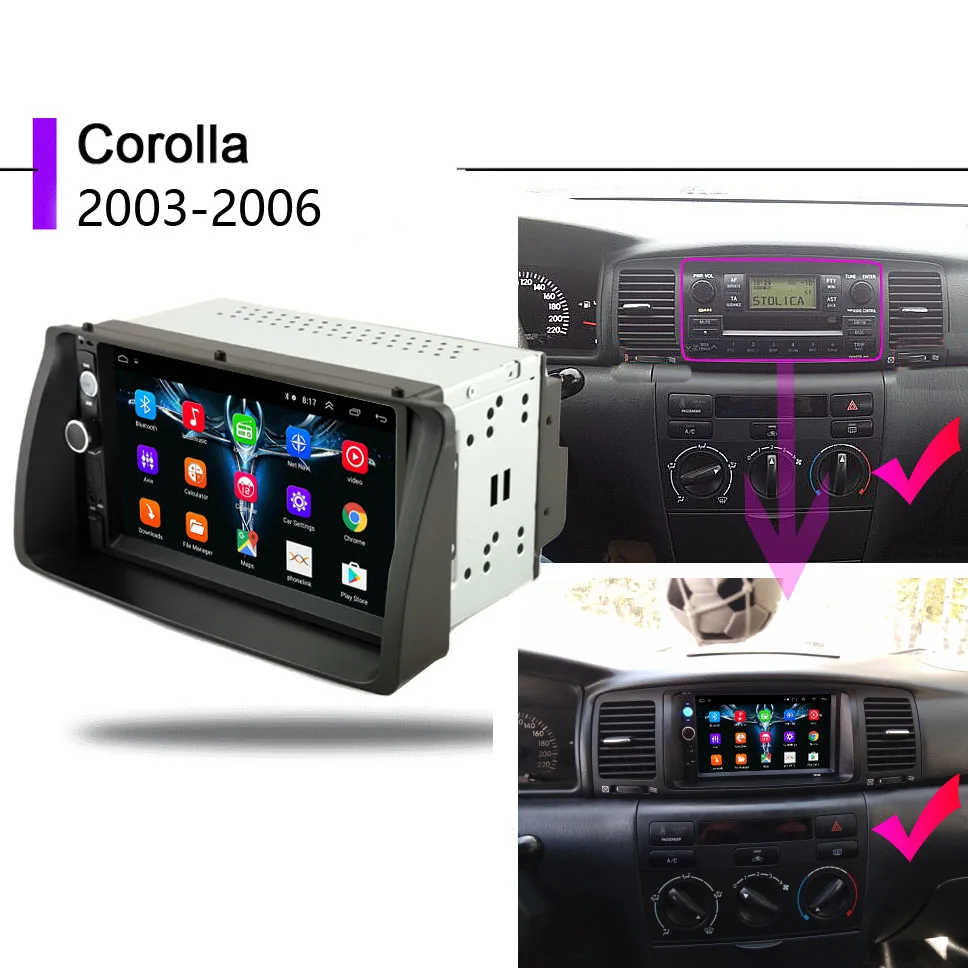 $97.26 7 Inch 2 Din Car Radio For Toyota Corolla 2003 2004 2005 2006 Android Auto Stereo Multimedia Player Head Unit with Frame