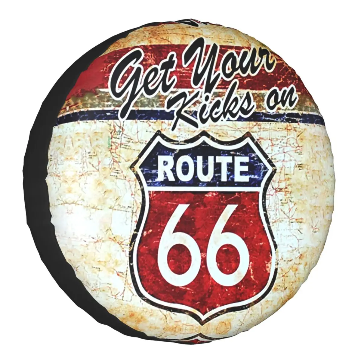 

Vintage Route 66 Spare Tire Cover Case Bag Pouch Waterproof American Road Wheel Covers for Jeep Hummer 14" 15" 16" 17" Inch