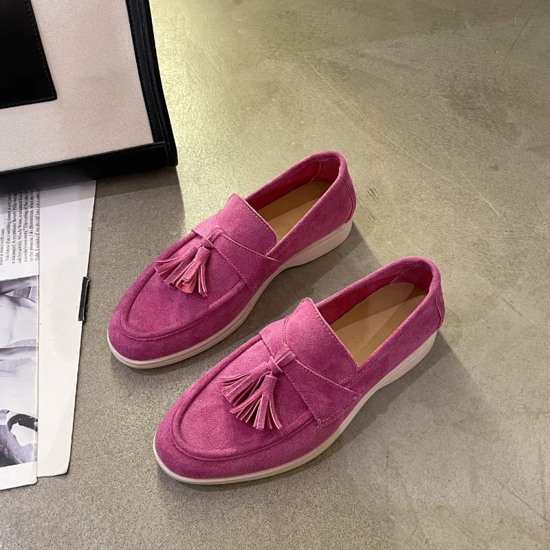 

Women's Casual Shoes Tassel Single Shoes Spring and Summer New Pointe Shallow Mouth Frosted Suede Casual Flat Women's Shoes