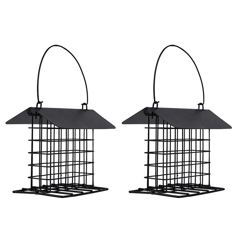 

2X Outdoor Wild Bird Feeder, Black Small Hanging With Metal,Rainproof Squirrel-Proof, Single Suet Cake Style For Outside