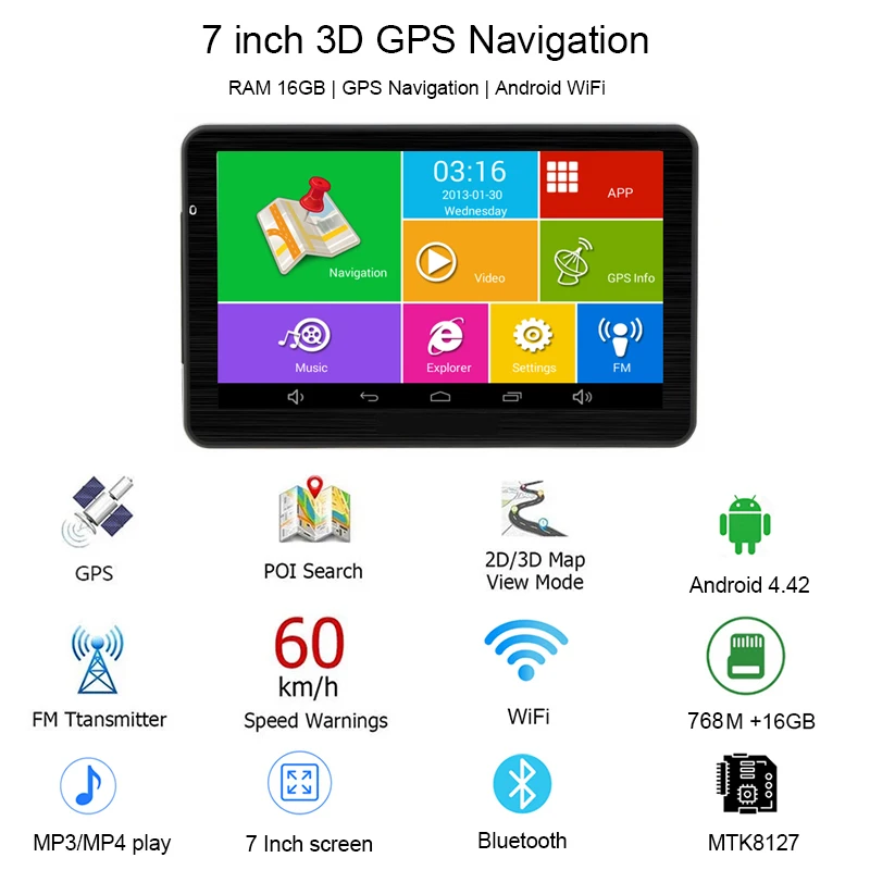 7-Дюймовый Сенсорный Экран, Автомобильный Gps-Навигатор Android.