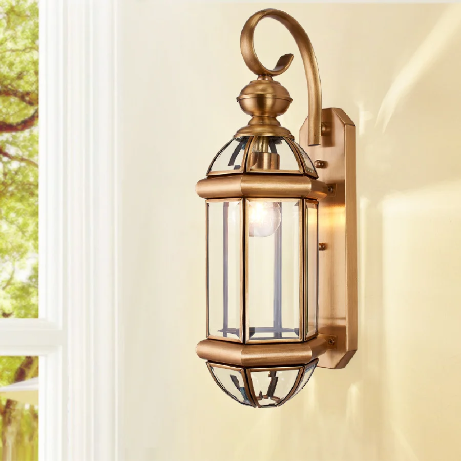 

LukLoy LED Wall Lamp European Copper Outdoor Waterproof Wall Lamp Balcony Courtyard Outdoor Aisle Retro Garden Villa Sconce