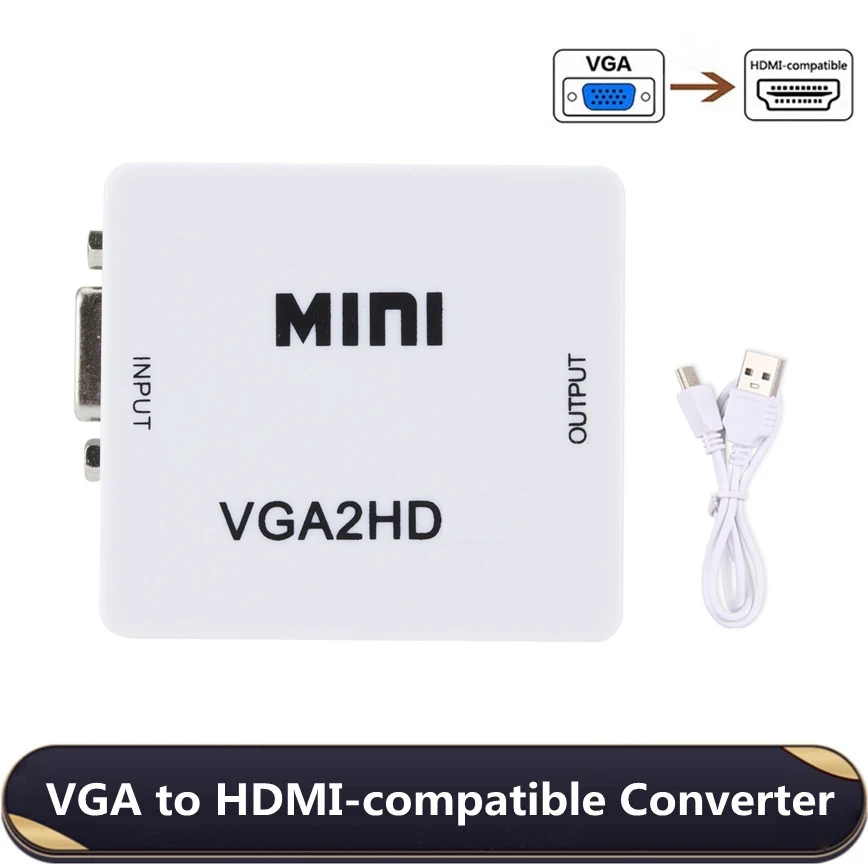

Портативный мини-конвертер GRWIBEOU с VGA на HDMI, видеоприставка VGA2HDMI, аудиоадаптер 1080P для ноутбуков, ПК, HD ТВ-проекторов, телевизоров