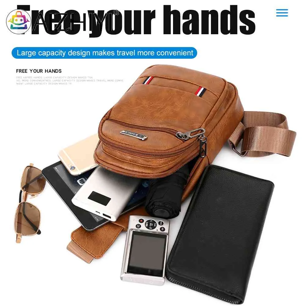 

Повседневная поясная сумка через плечо из искусственной кожи для мужчин, мессенджер на молнии с несколькими отделениями, однотонная Водонепроницаемая забавная нагрудная сумочка на молнии с карманом
