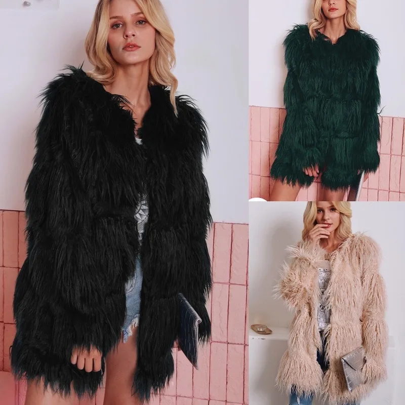 Large 2023 Winter Faux Fur Coat Women Warm Thick Outerwear Fluffy Jacket Women Furry Coat Jacket Long Loose Fashion Overcoat