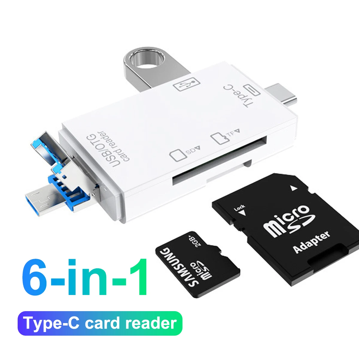 

Кардридер OTG Micro SD 6 в 1, флэш-накопитель, устройство для чтения смарт-карт памяти Type C, адаптер USB C, USB 2,0, адаптер для TF-карты