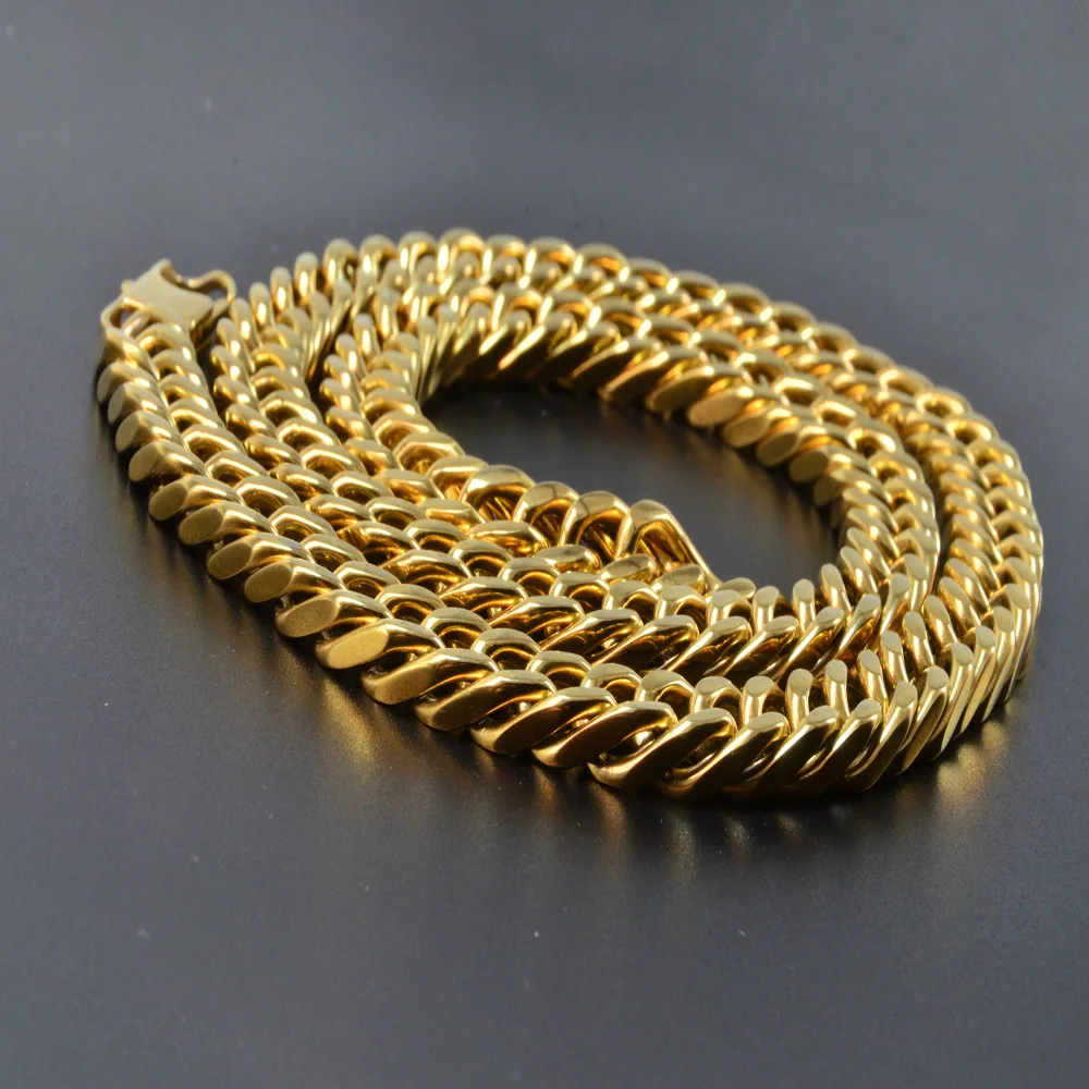 10mm Mens Double Weave Necklace Stainless Steel 18K Gold Plated Hip Hop Fashion
