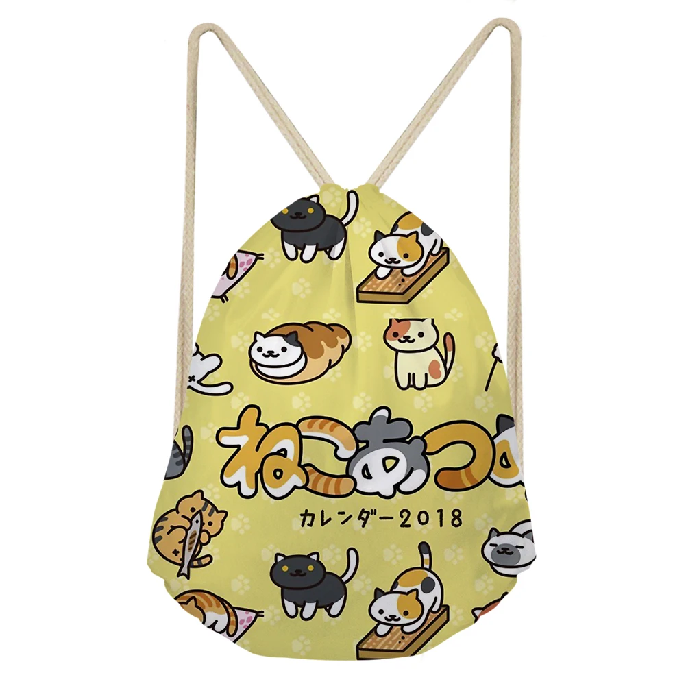 Cartoon Cat Backyard Pattern Drawstring Bag Portable String Knapsack Lightweight Personalized Customized Teenager Softback