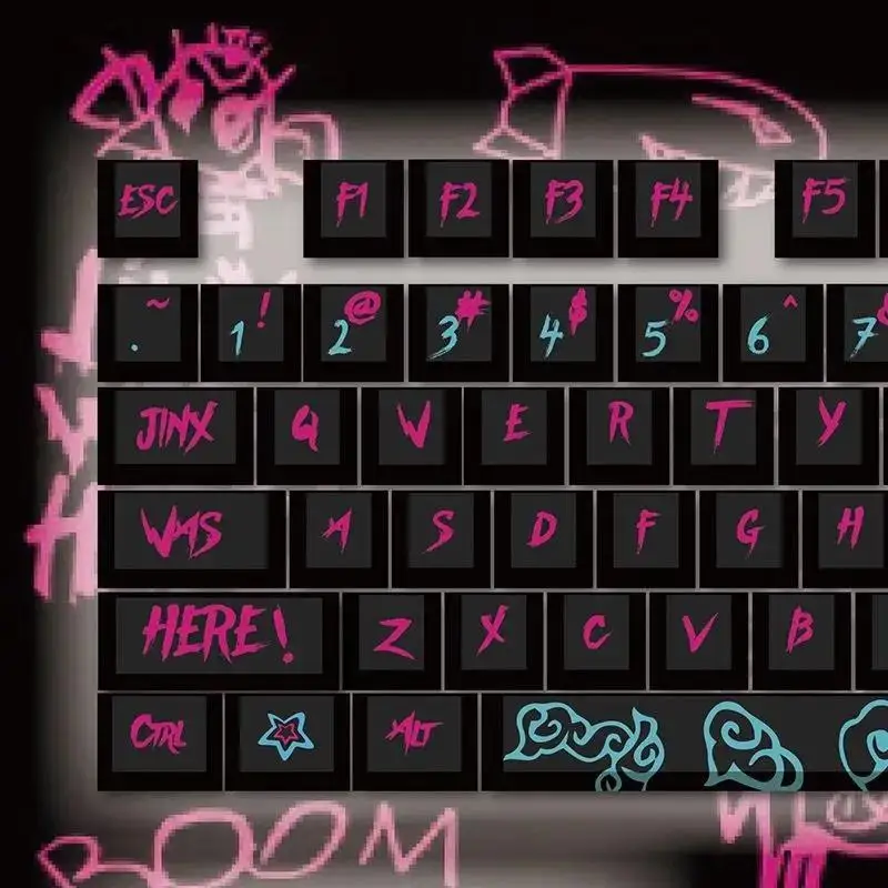 Игровой персонаж Jinx Cherry Keycap 123 клавиши граффити механическая клавиатура PBT