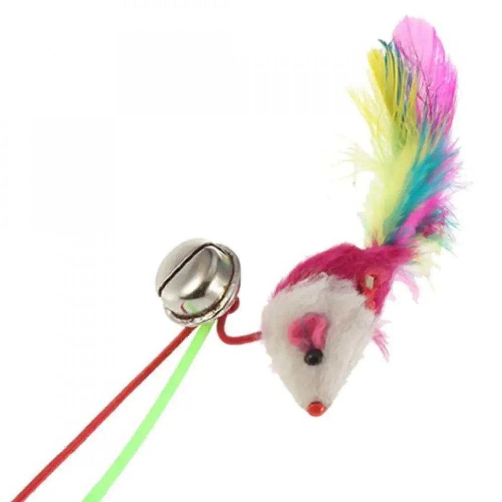 

Pet Cat Bell The Dangle Faux Mouse Feather Rod Roped Funny Fun Playing Toys Funny cat stick cat toy bell feather toy accessories