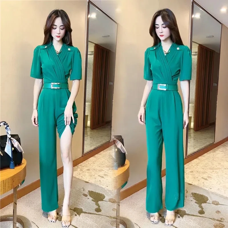 

Women's Fashion One Piece Jumpsuit 2023 New Short Sleeves Romper In Summer Hig Waist And Wide Legs Overalls Body Suits For Women
