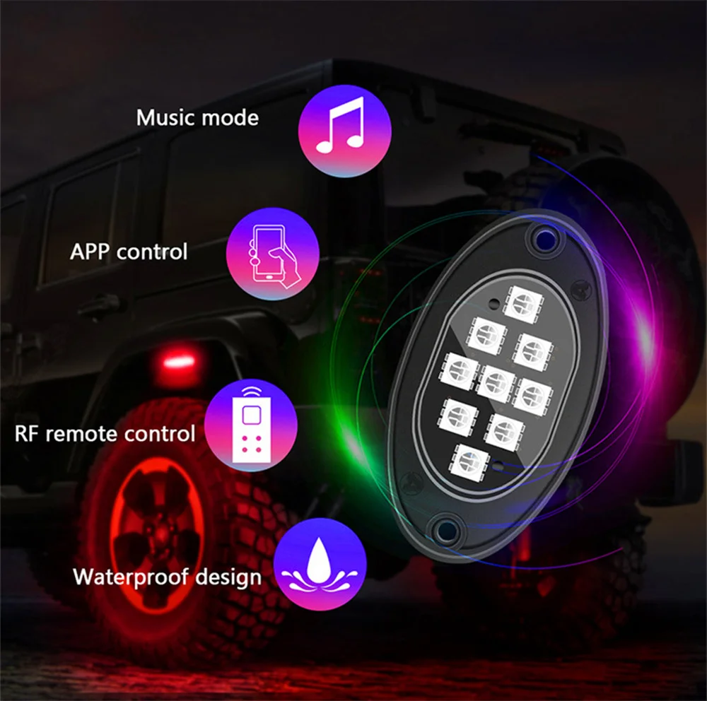 Фары Rock для грузовиков разноцветные фонари с приложением/дистанционным