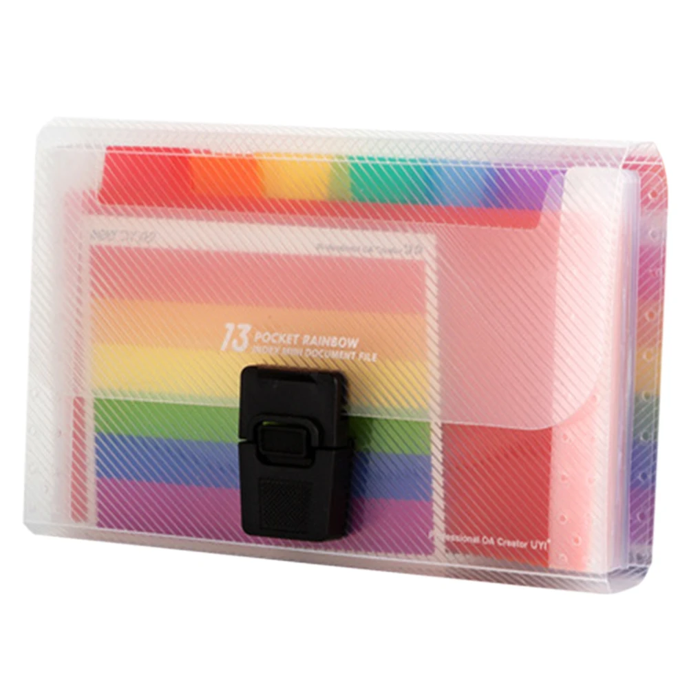 

Receipt Organizer Document Expandable PP File Folder 13 Pockets A6 Accordion Storage Portable Buckle Rainbow Innner Office