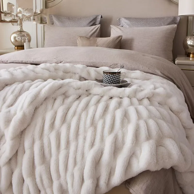 Elastic Bubble Rabbit Fur Blanket Leisure Sofa Cover Nap Blanket