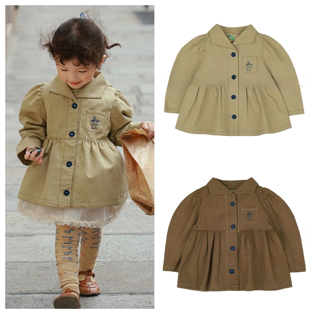 

Kids Girls Trench Coat 2023 Autumn New Korean Medium Length Coat Children's Outwear Coat 트렌치 코트