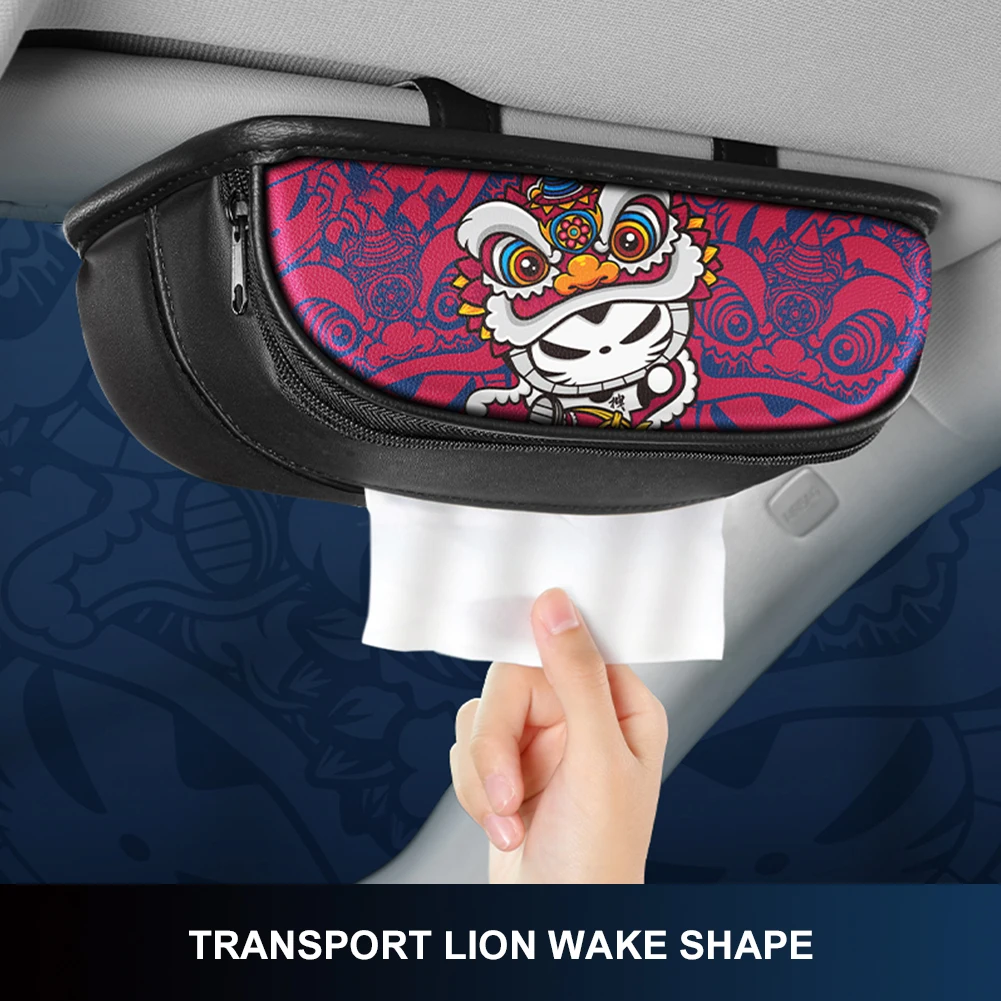 

Car Tissue Box Towel Sets Car Sun Visor Tissue Box Holder Auto Interior Storage Decor Traditional Chinese Dance Lion