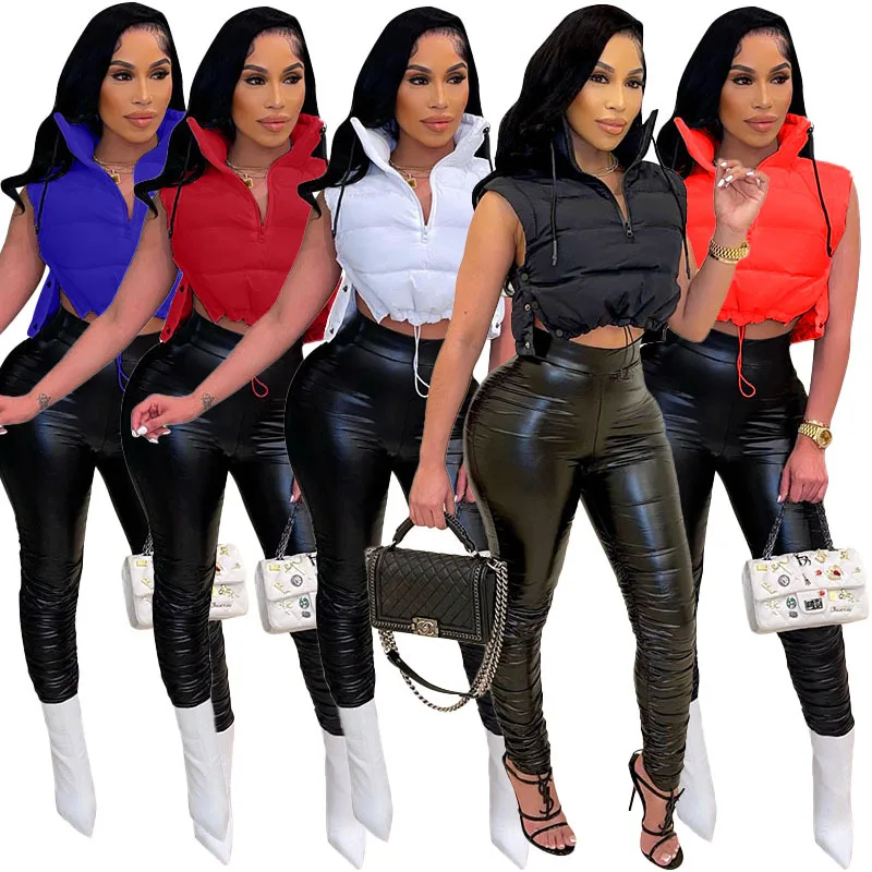 

Women Solid Cotton Padded Vest Coat Zipper Stand Collar Sleeveless Asymmetrical Parkas Crop Top Girl Sexy Casual Bread Jacket