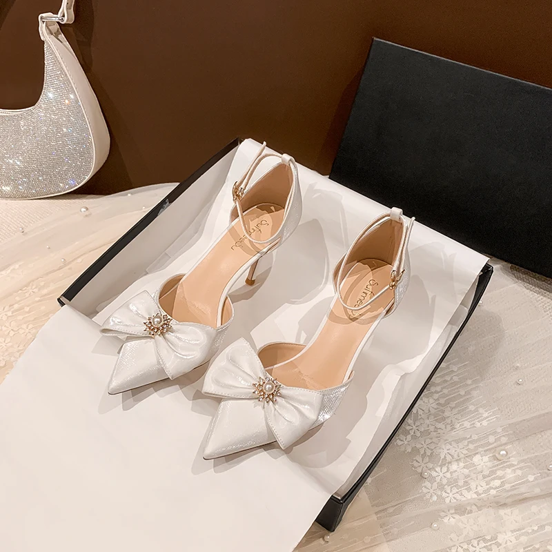 Свадебные туфли во французском стиле новые шифоновые босоножки с жемчужным
