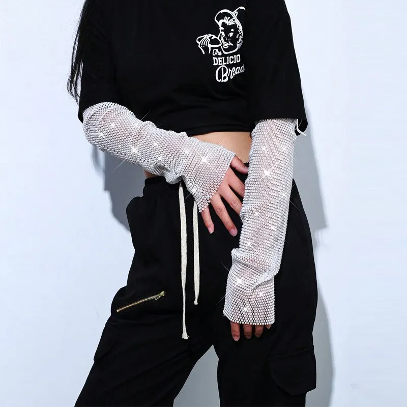 Длинные Стразы сетчатые перчатки