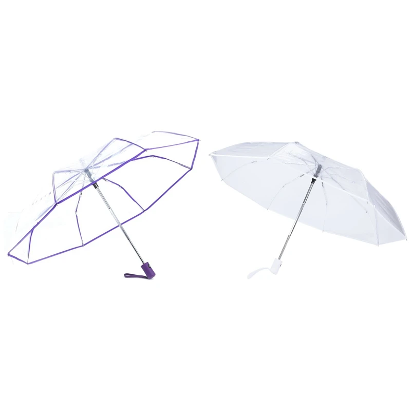 

Прозрачный зонт автомат, 2 шт., прозрачная + фиолетовая граница, прозрачная + белая граница