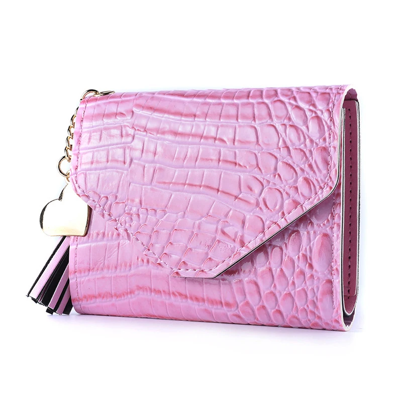 

Women's Short Wallet Tassel Korean Style Wallet Tri-fold Crocodile Pattern Wallet Coin Card Holder