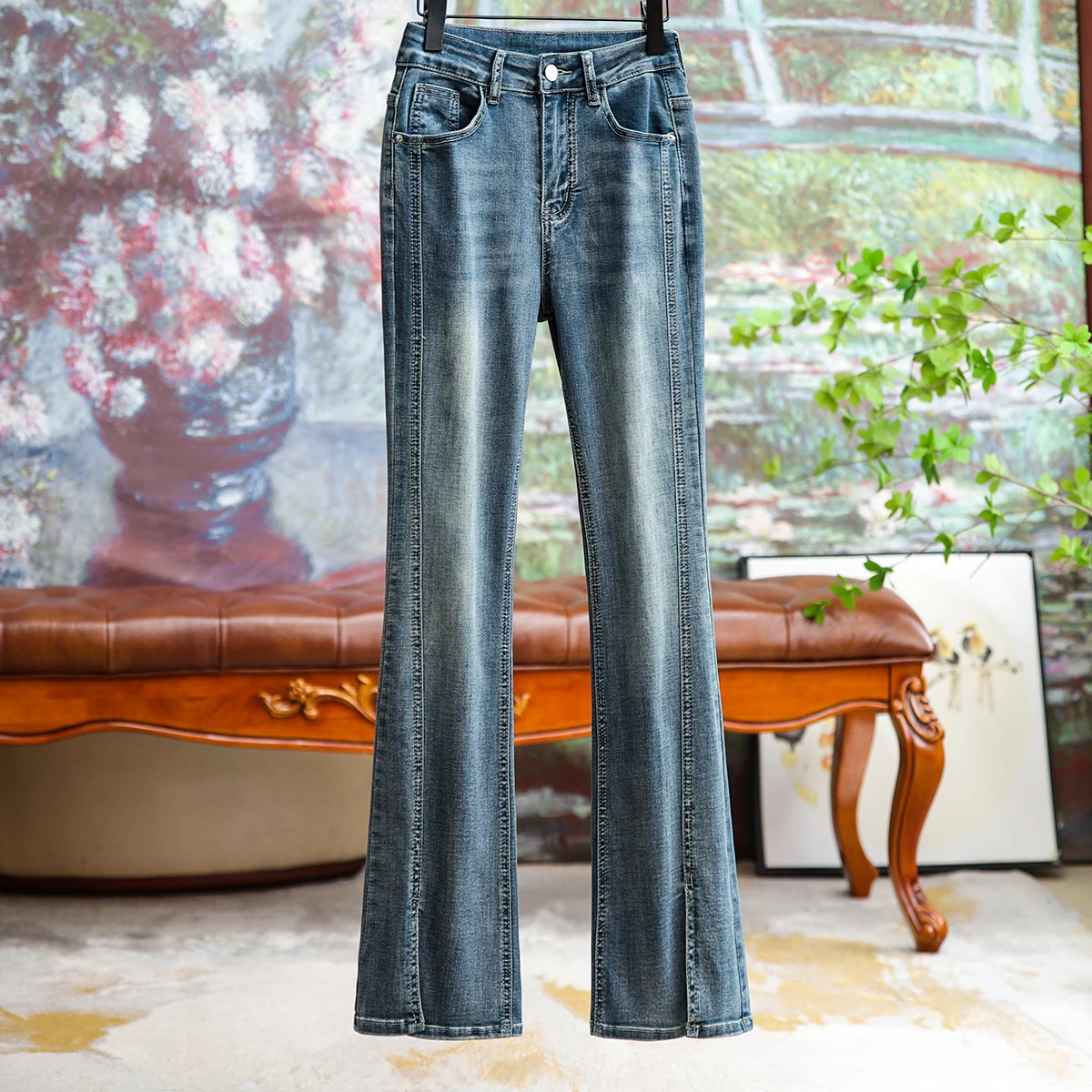 

Модные эластичные микро-джинсы для подтяжки ягодиц, женские темпераментные универсальные летние брюки, однотонная женская одежда в стиле ретро